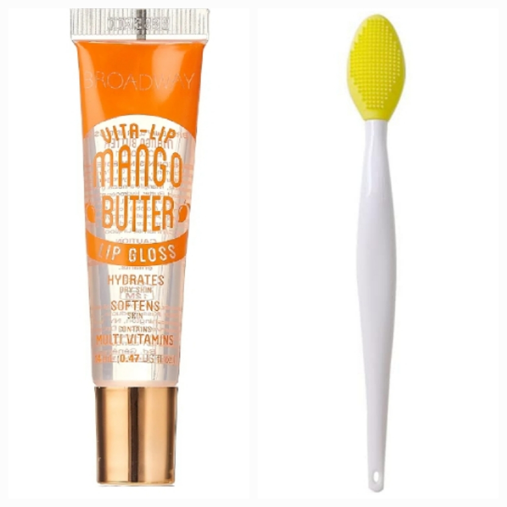 2 Piece Mango Butter Broadway Clear Lip Gloss Silicone Exfoliating Lip Scrubber